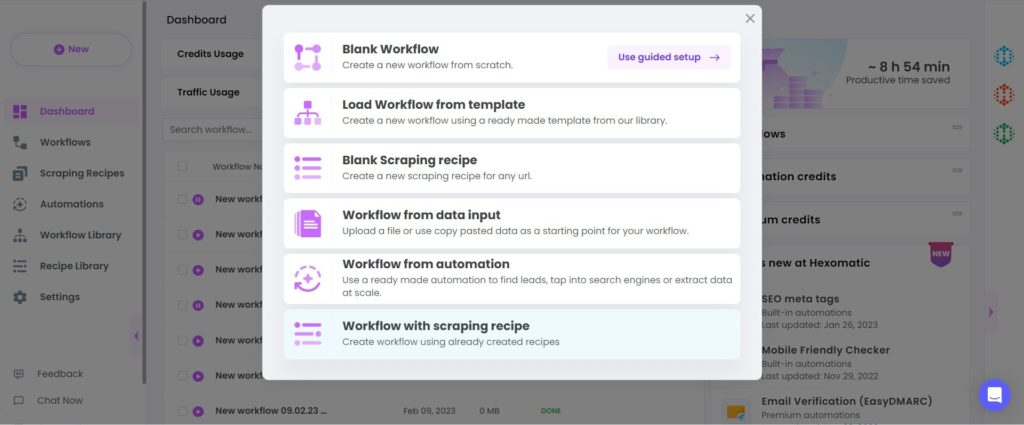 Create a workflow with scraping recipe