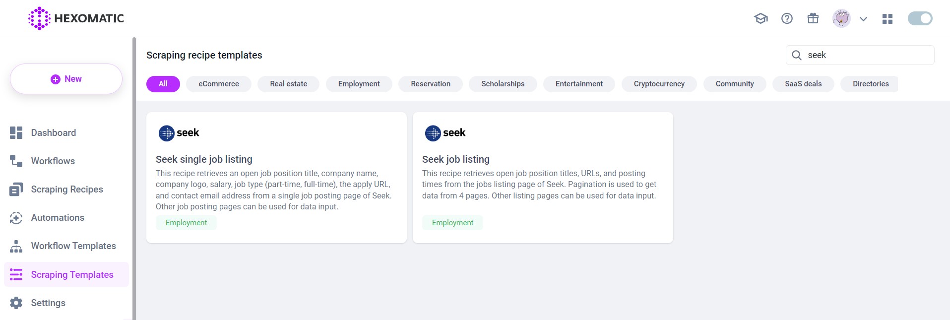 How to scrape Seek job listings | Hexomatic