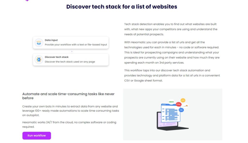 How to get technology stack data for any website in bulk | Hexomatic