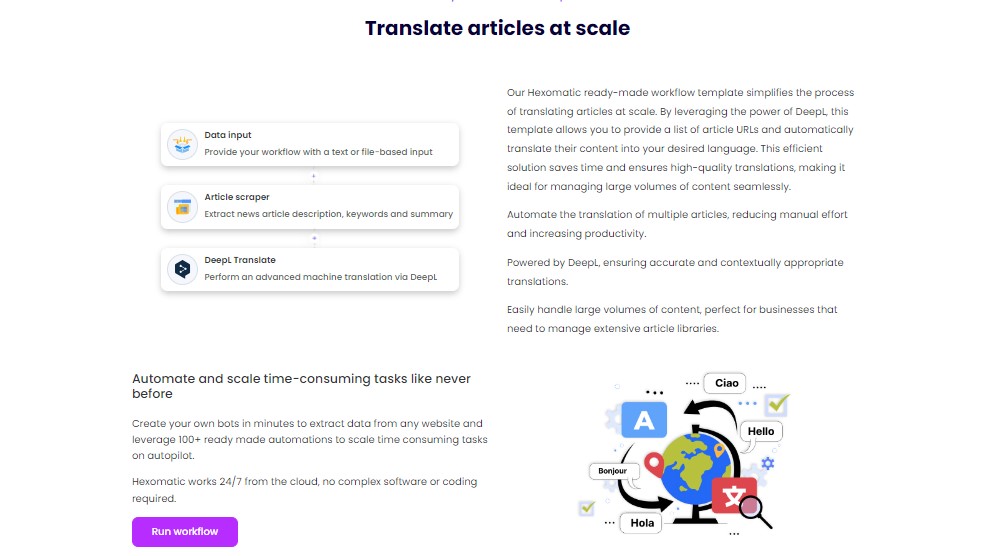 How to scrape articles and translate in bulk | Hexomatic